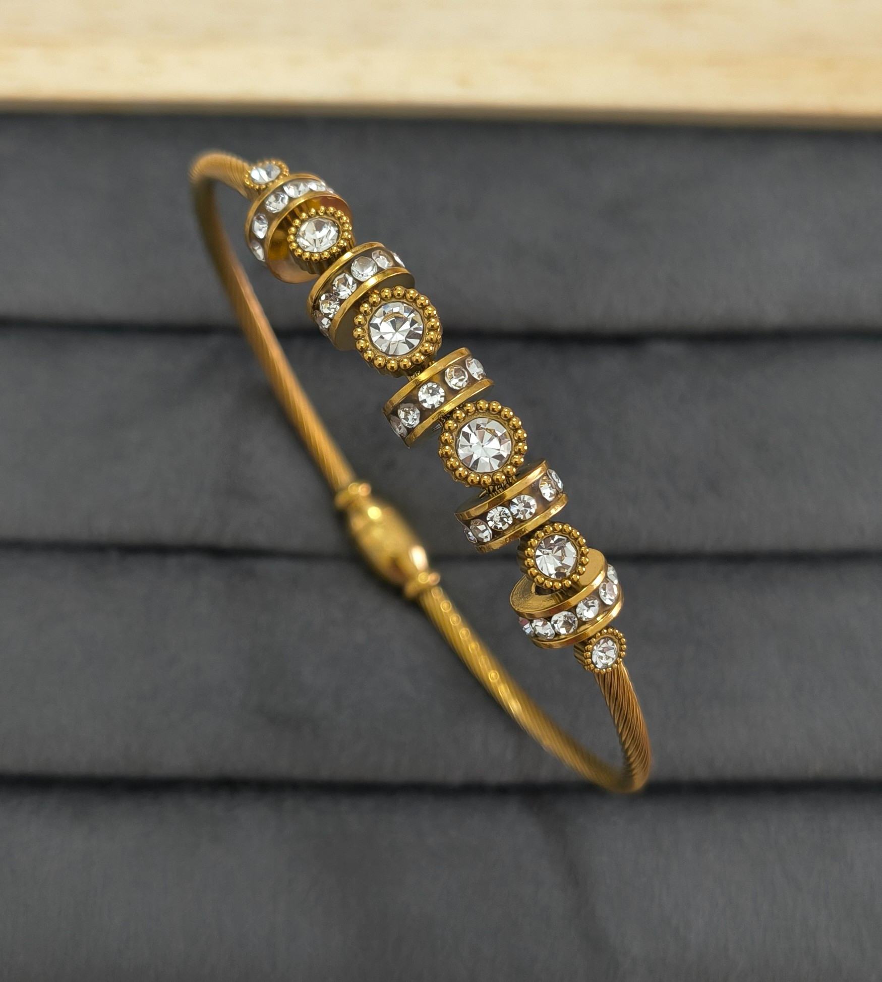 Anti Tarnish Magnetic Lock Crystal Bangle 18K Gold Plated