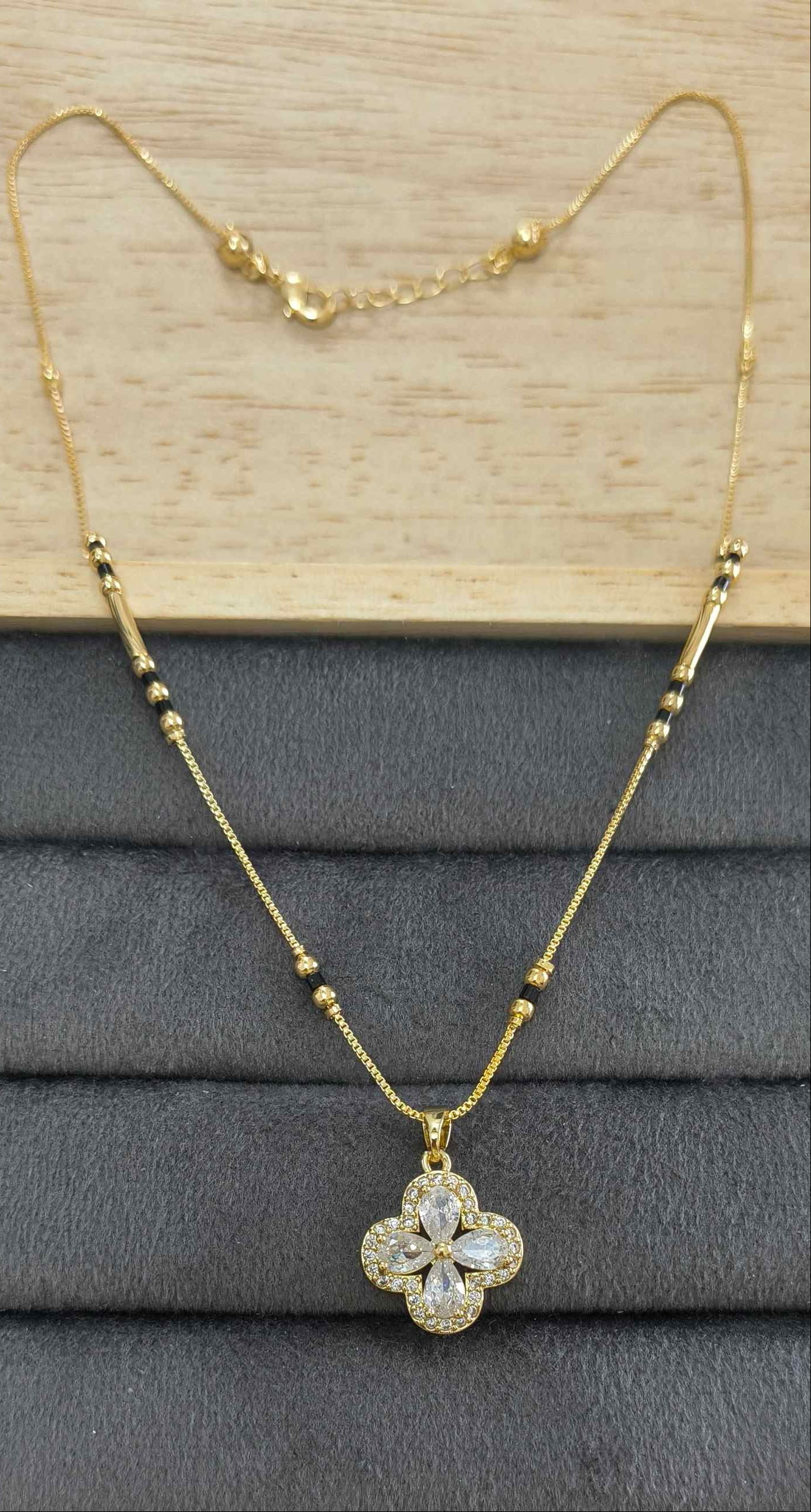 Anti Tarnish Mangalsutra AD Clover Pendant 18K Gold Plated