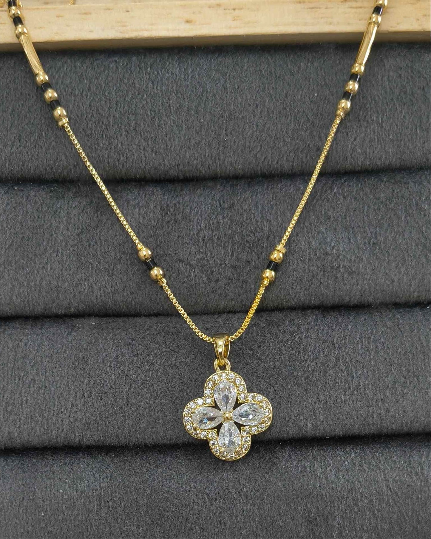 Anti Tarnish Mangalsutra AD Clover Pendant 18K Gold Plated