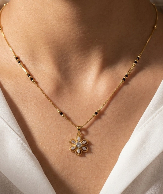 Anti Tarnish Mangalsutra AD Flower Pendant 18K Gold Plated