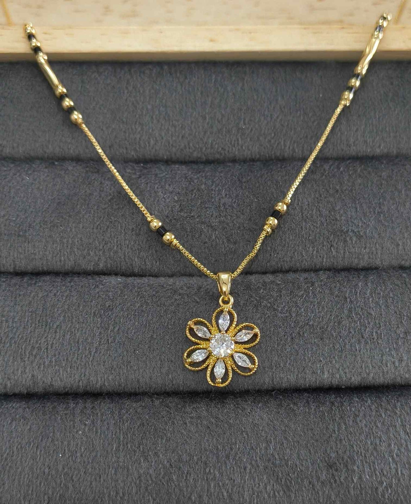 Anti Tarnish Mangalsutra AD Flower Pendant 18K Gold Plated