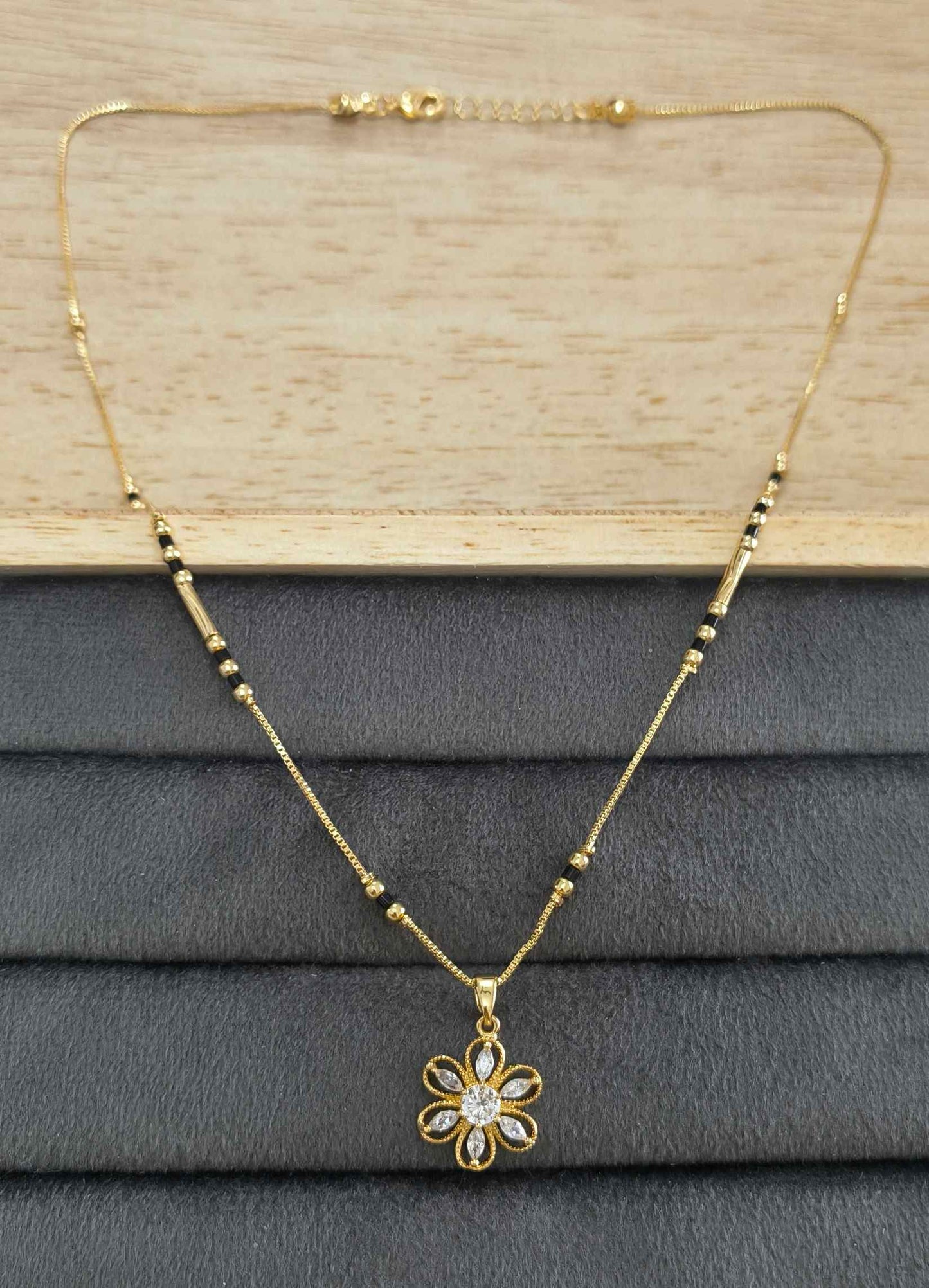 Anti Tarnish Mangalsutra AD Flower Pendant 18K Gold Plated