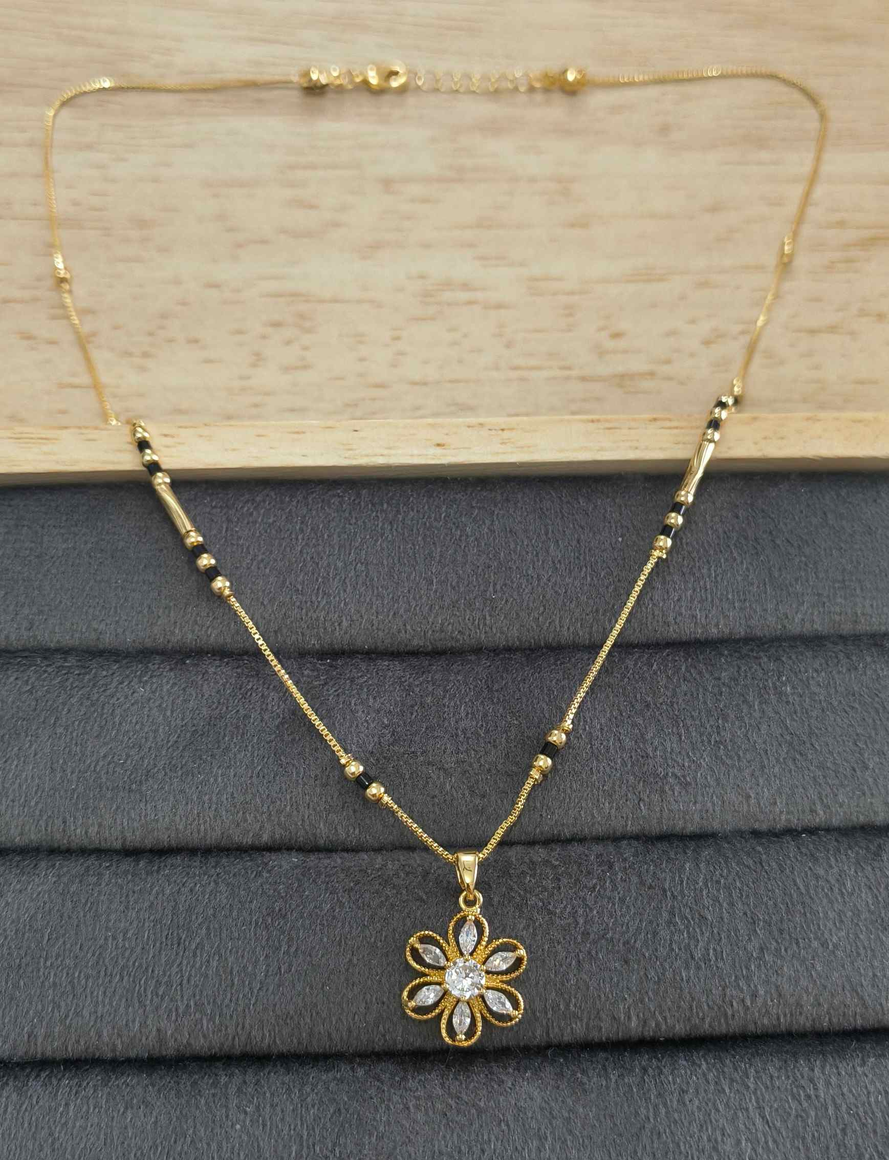 Anti Tarnish Mangalsutra AD Flower Pendant 18K Gold Plated