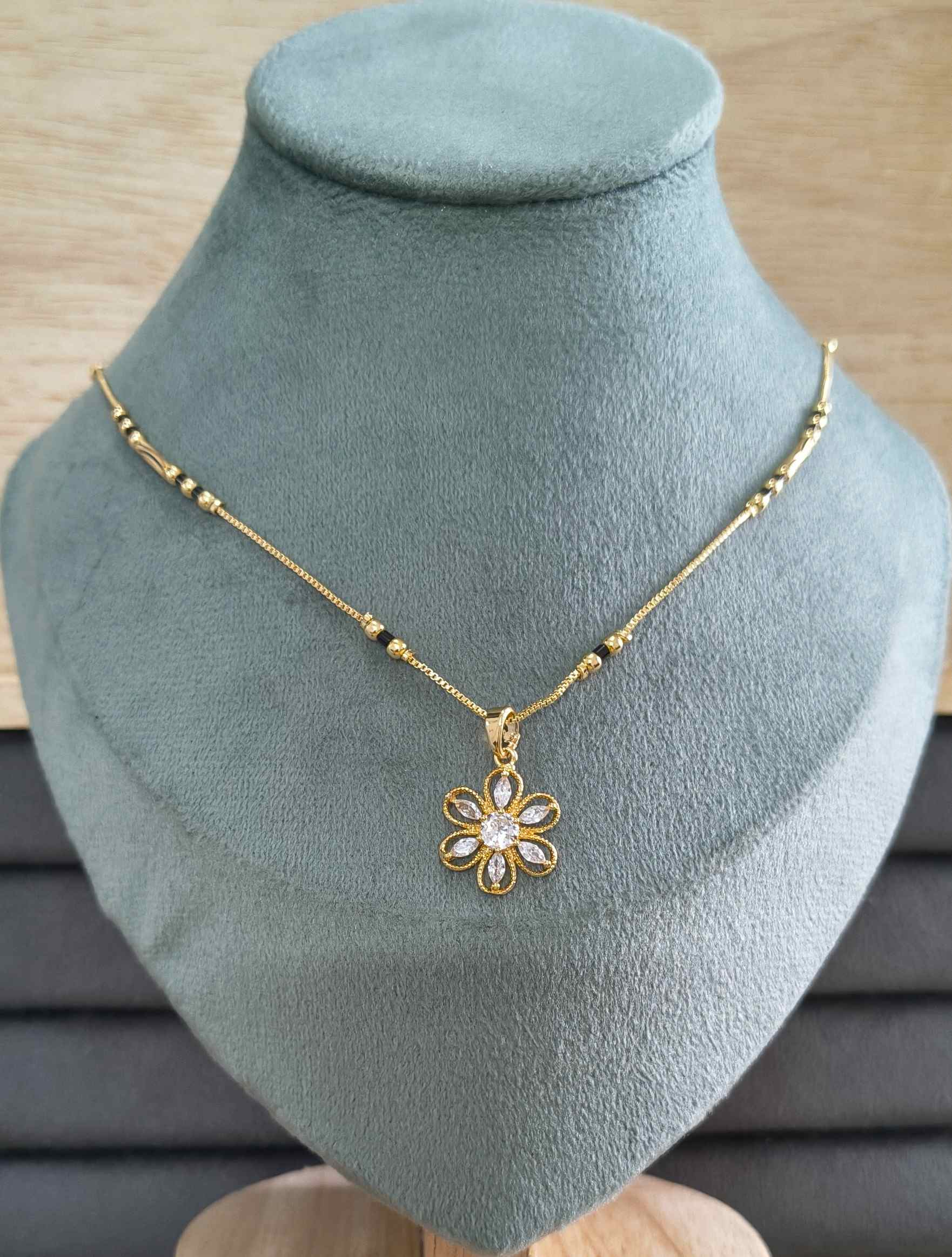 Anti Tarnish Mangalsutra AD Flower Pendant 18K Gold Plated