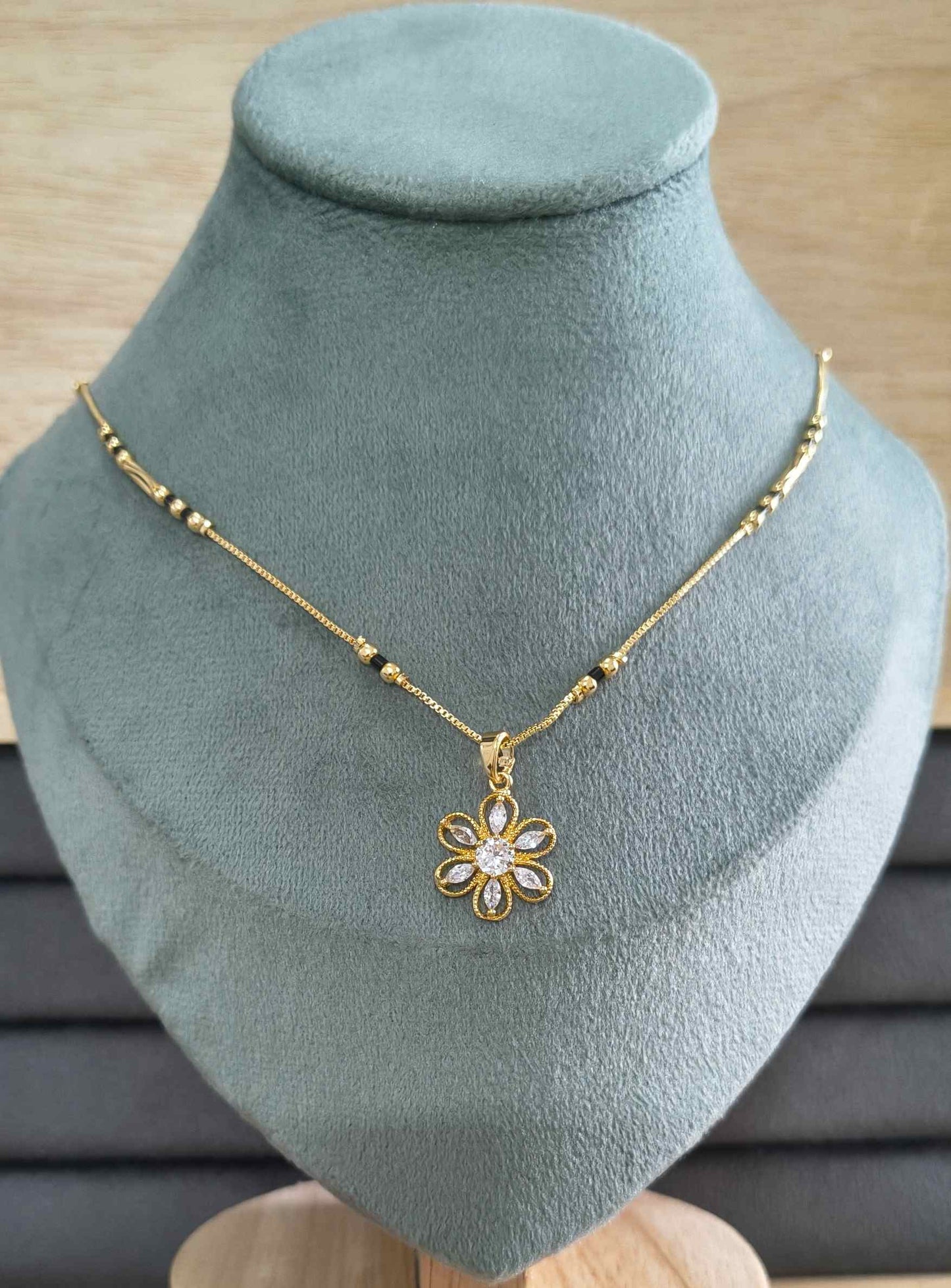 Anti Tarnish Mangalsutra AD Flower Pendant 18K Gold Plated
