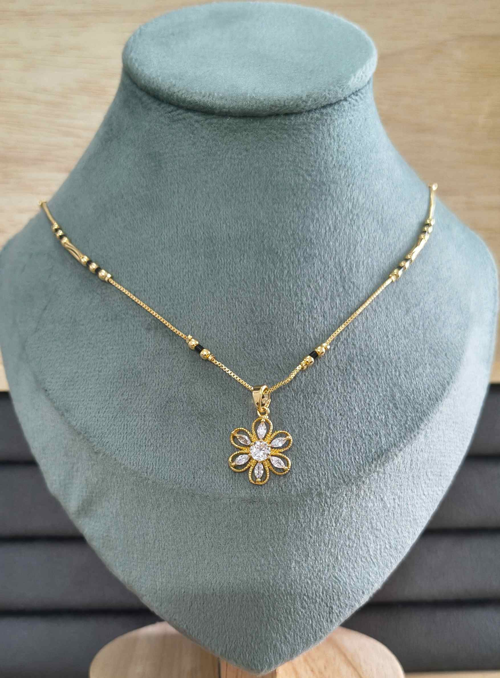 Anti Tarnish Mangalsutra AD Flower Pendant 18K Gold Plated