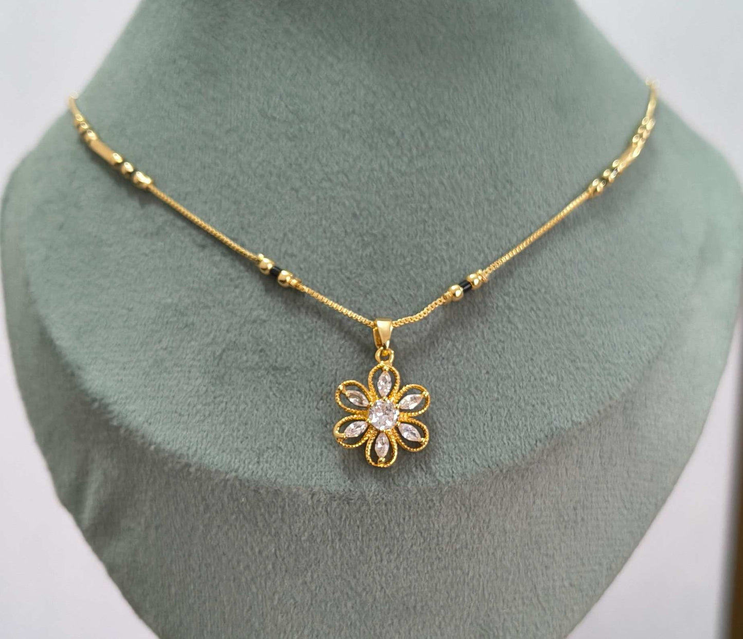 Anti Tarnish Mangalsutra AD Flower Pendant 18K Gold Plated