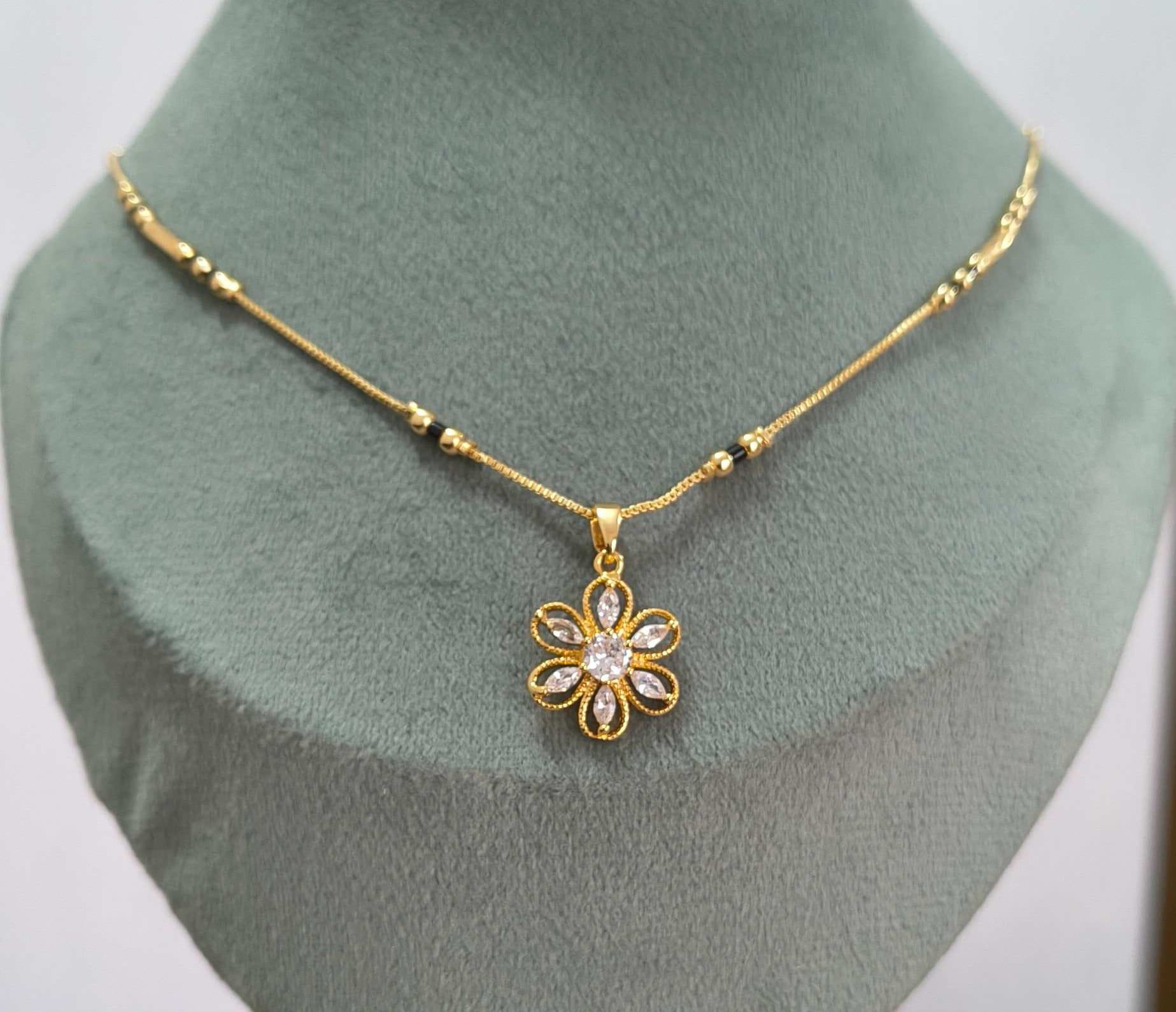 Anti Tarnish Mangalsutra AD Flower Pendant 18K Gold Plated