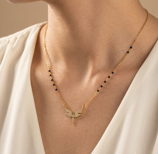 Anti Tarnish Mangalsutra Angel Wing Pendant 18K Gold Plated