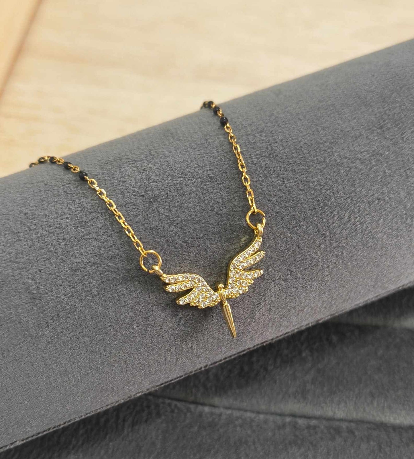 Anti Tarnish Mangalsutra Angel Wing Pendant 18K Gold Plated