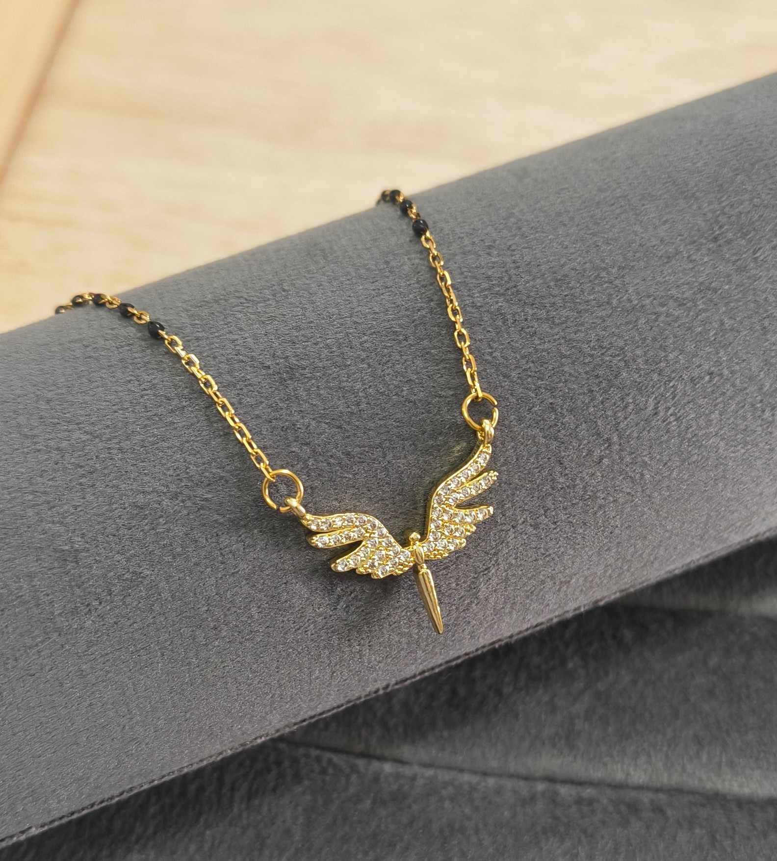 Anti Tarnish Mangalsutra Angel Wing Pendant 18K Gold Plated