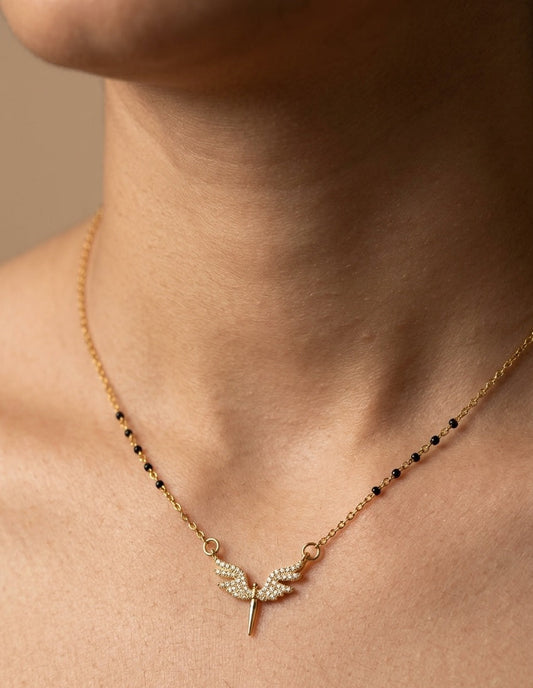 Anti Tarnish Mangalsutra Angel Wing Pendant 18K Gold Plated