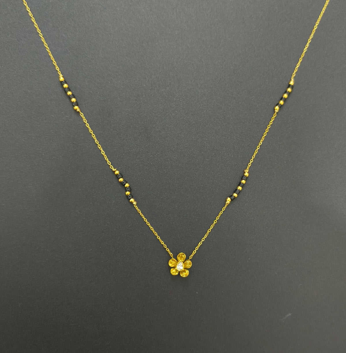 Anti Tarnish Mangalsutra Black Beads Floral Necklace 18K Gold Plated