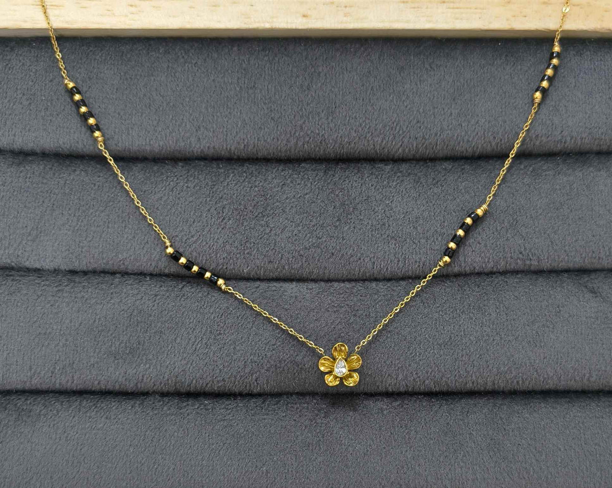 Anti Tarnish Mangalsutra Black Beads Floral Necklace 18K Gold Plated
