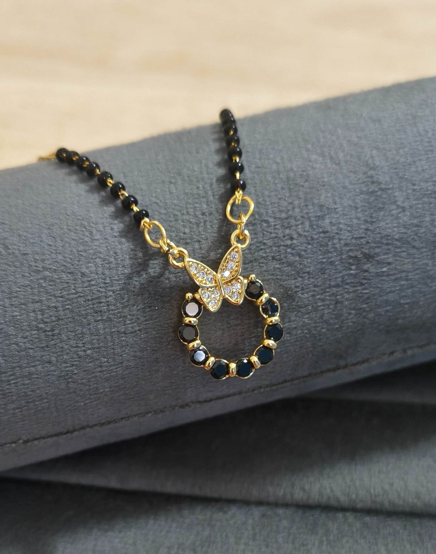 Anti Tarnish Mangalsutra Butterfly Pendant 18K Gold Plated