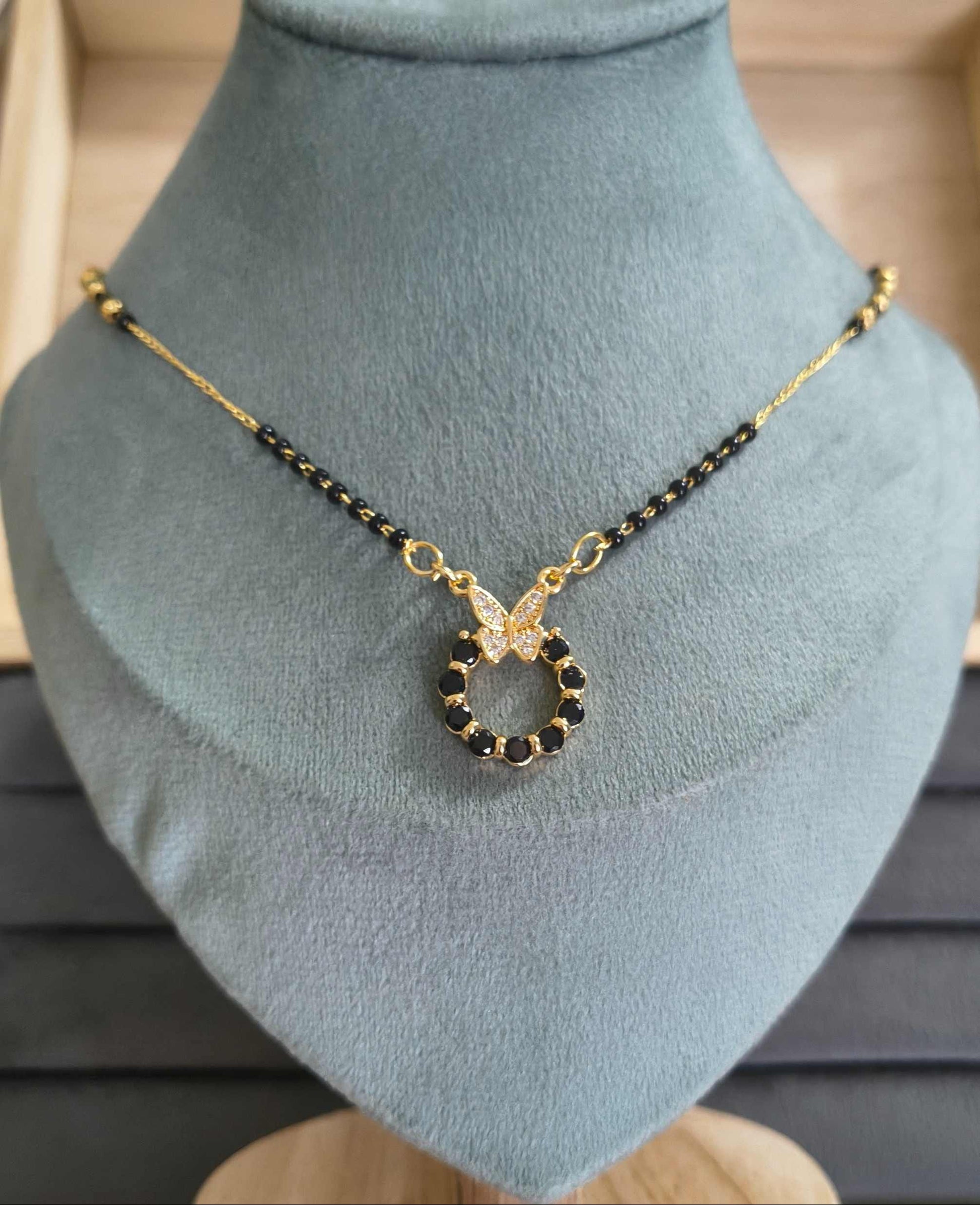 Anti Tarnish Mangalsutra Butterfly Pendant 18K Gold Plated