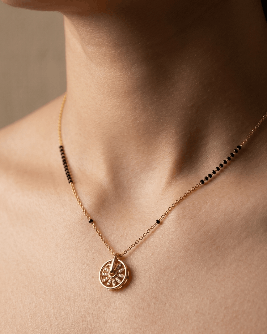 Anti Tarnish Mangalsutra Circular Pendant 18K Gold Plated