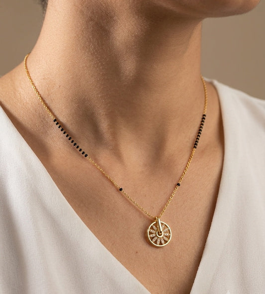 Anti Tarnish Mangalsutra Circular Pendant 18K Gold Plated