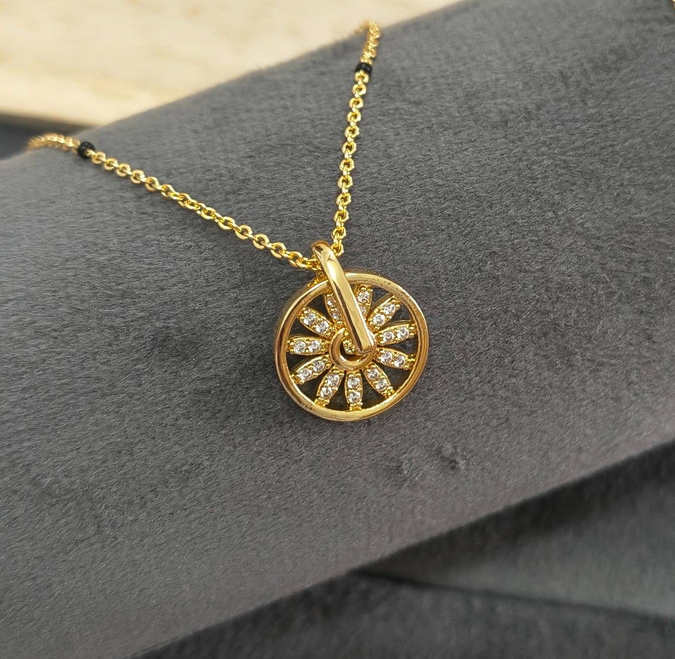 Anti Tarnish Mangalsutra Circular Pendant 18K Gold Plated