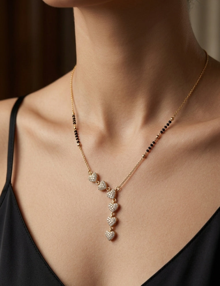 Anti Tarnish Mangalsutra Heart Drop Pendant 18K Gold Plated