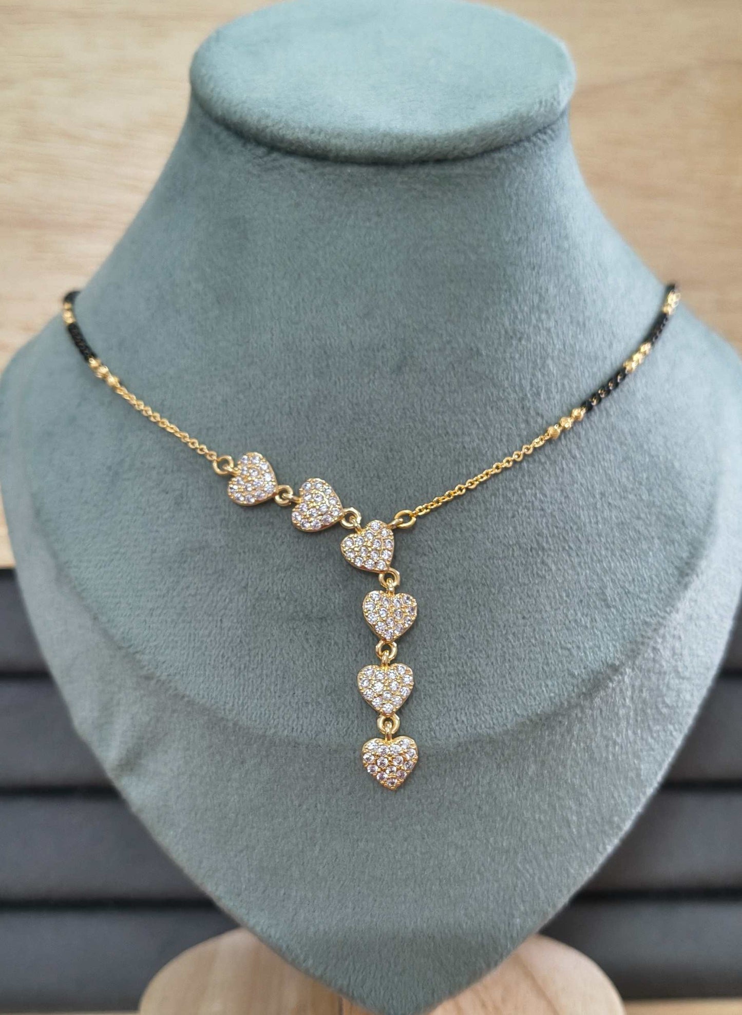 Anti Tarnish Mangalsutra Heart Drop Pendant 18K Gold Plated