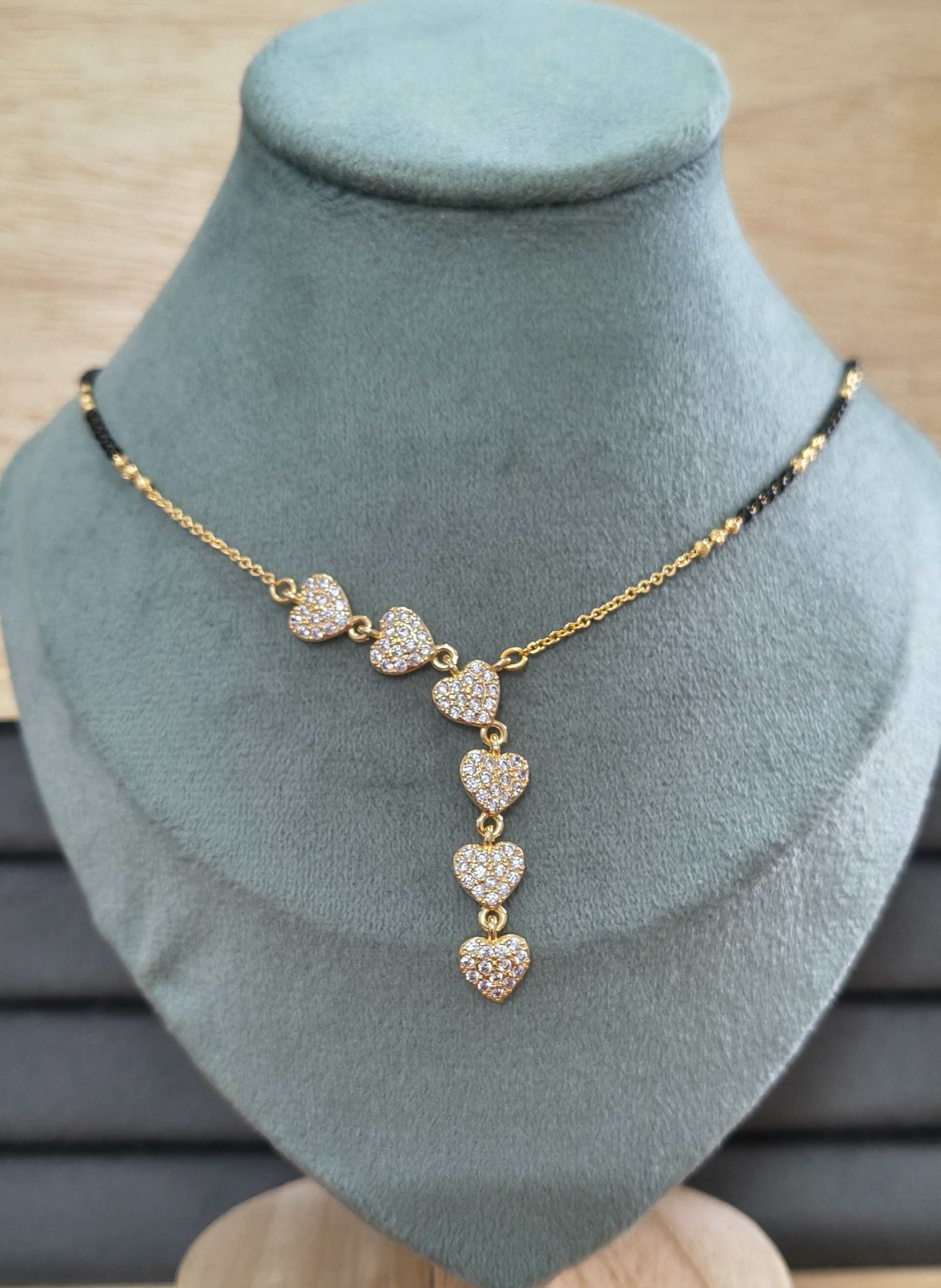 Anti Tarnish Mangalsutra Heart Drop Pendant 18K Gold Plated