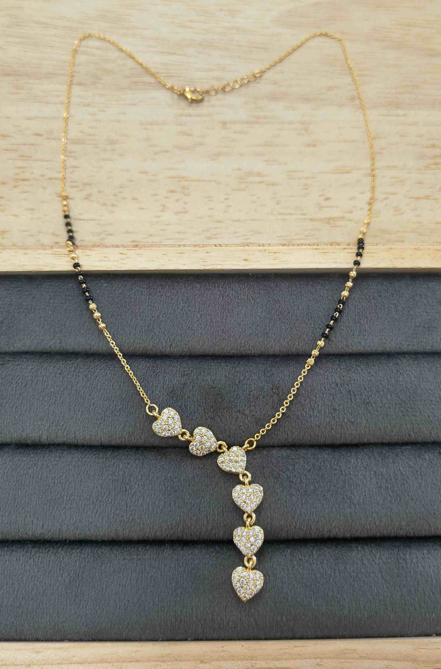 Anti Tarnish Mangalsutra Heart Drop Pendant 18K Gold Plated