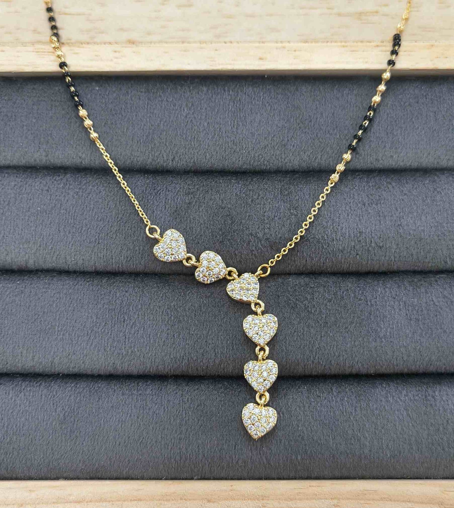 Anti Tarnish Mangalsutra Heart Drop Pendant 18K Gold Plated