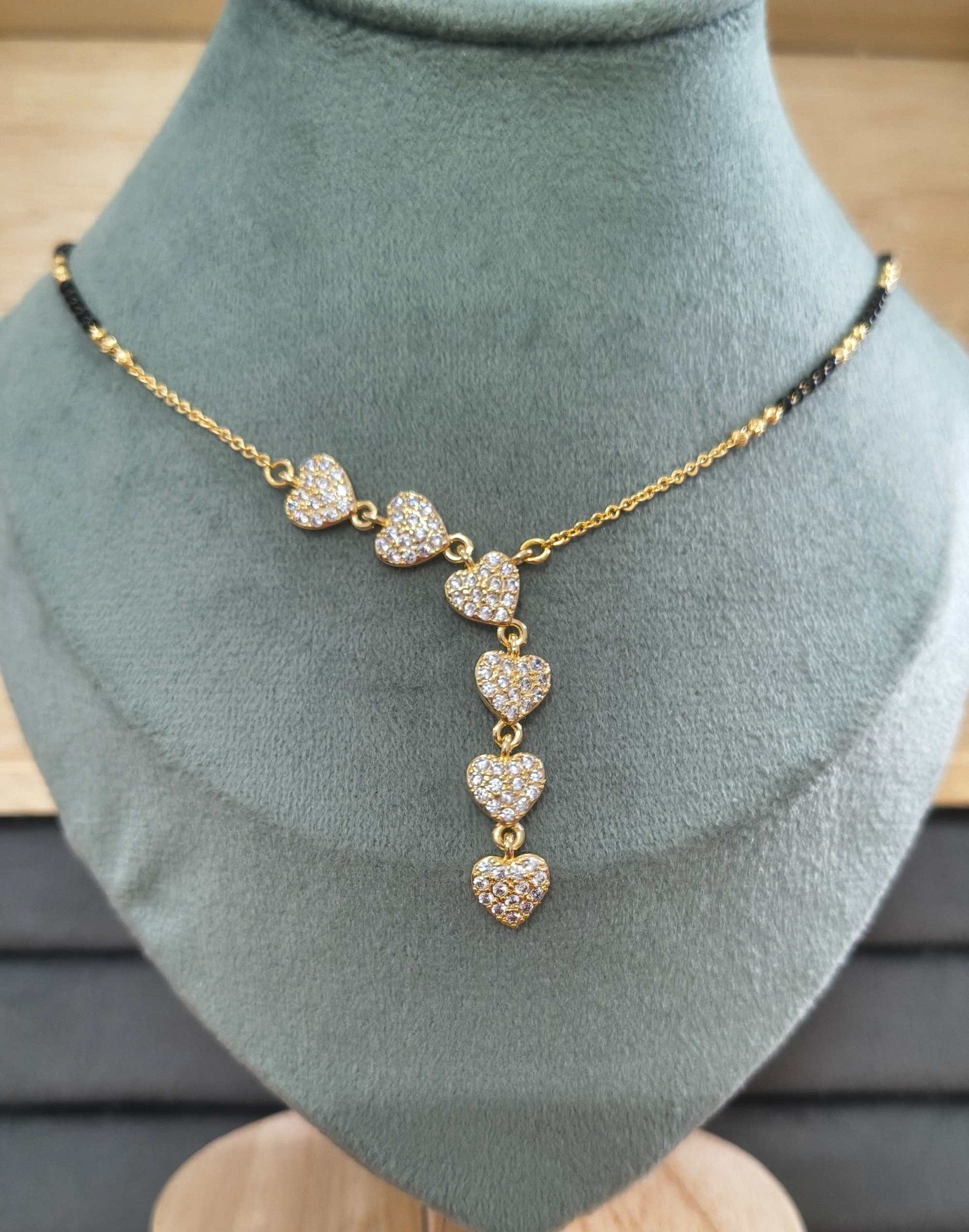Anti Tarnish Mangalsutra Heart Drop Pendant 18K Gold Plated