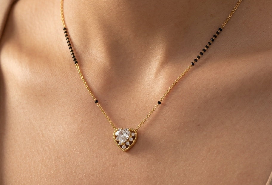 Anti Tarnish Mangalsutra Heart Stone Pendant 18K Gold Plated