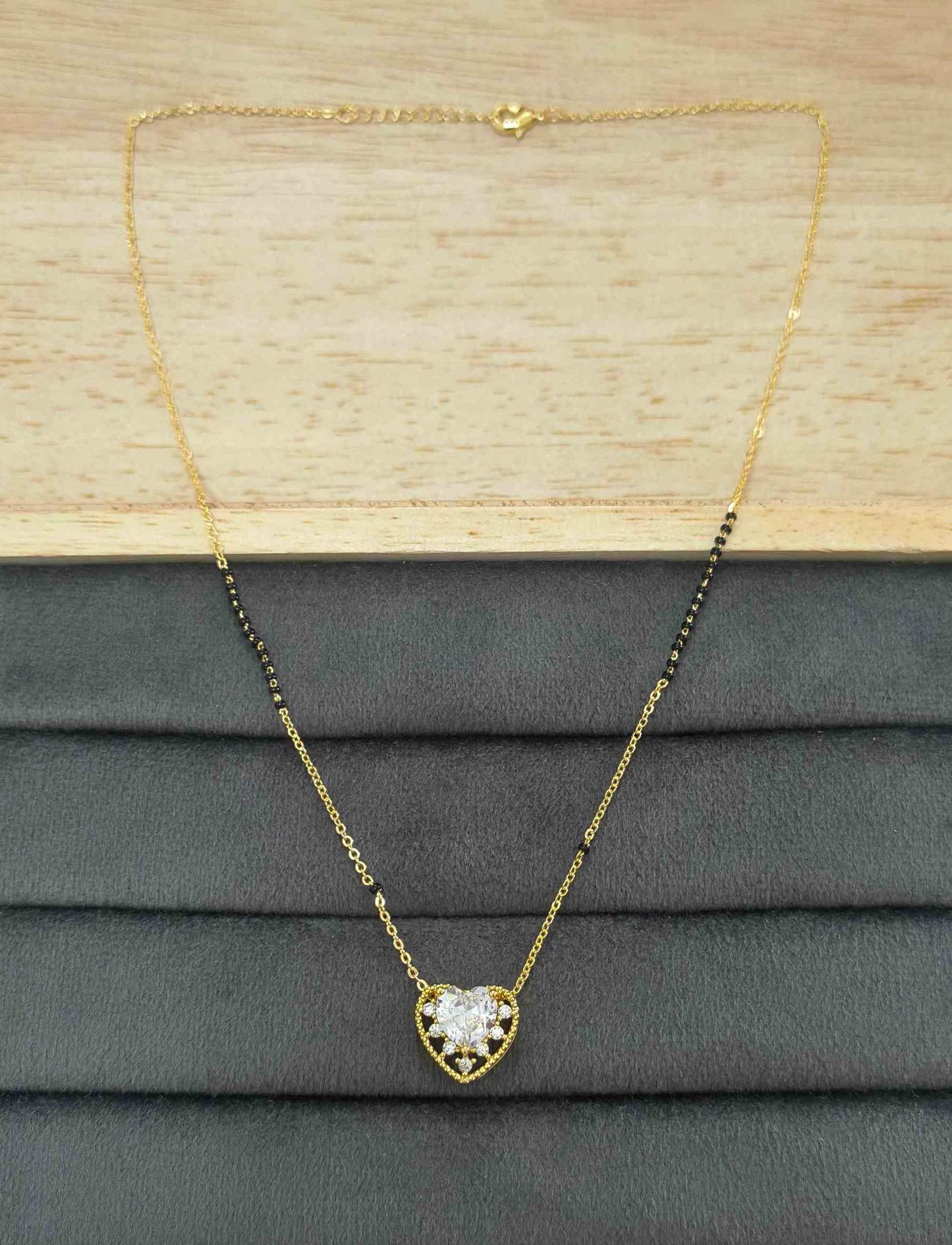 Anti Tarnish Mangalsutra Heart Stone Pendant 18K Gold Plated
