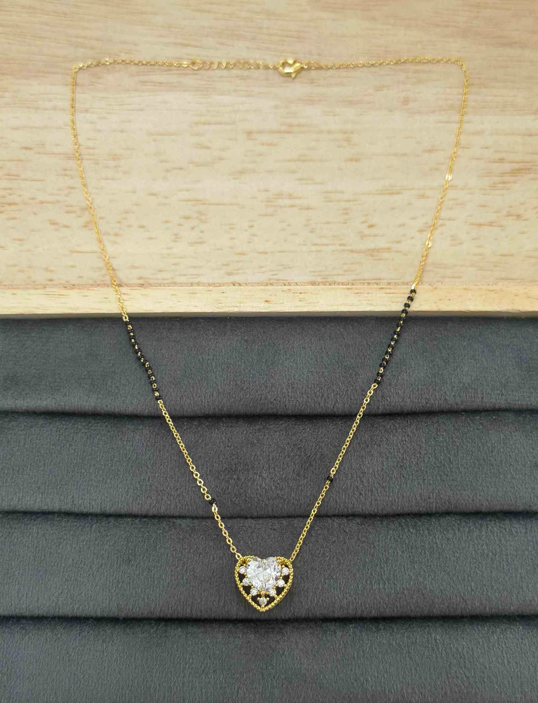 Anti Tarnish Mangalsutra Heart Stone Pendant 18K Gold Plated