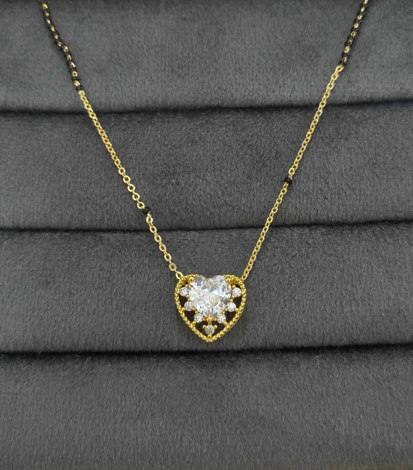 Anti Tarnish Mangalsutra Heart Stone Pendant 18K Gold Plated