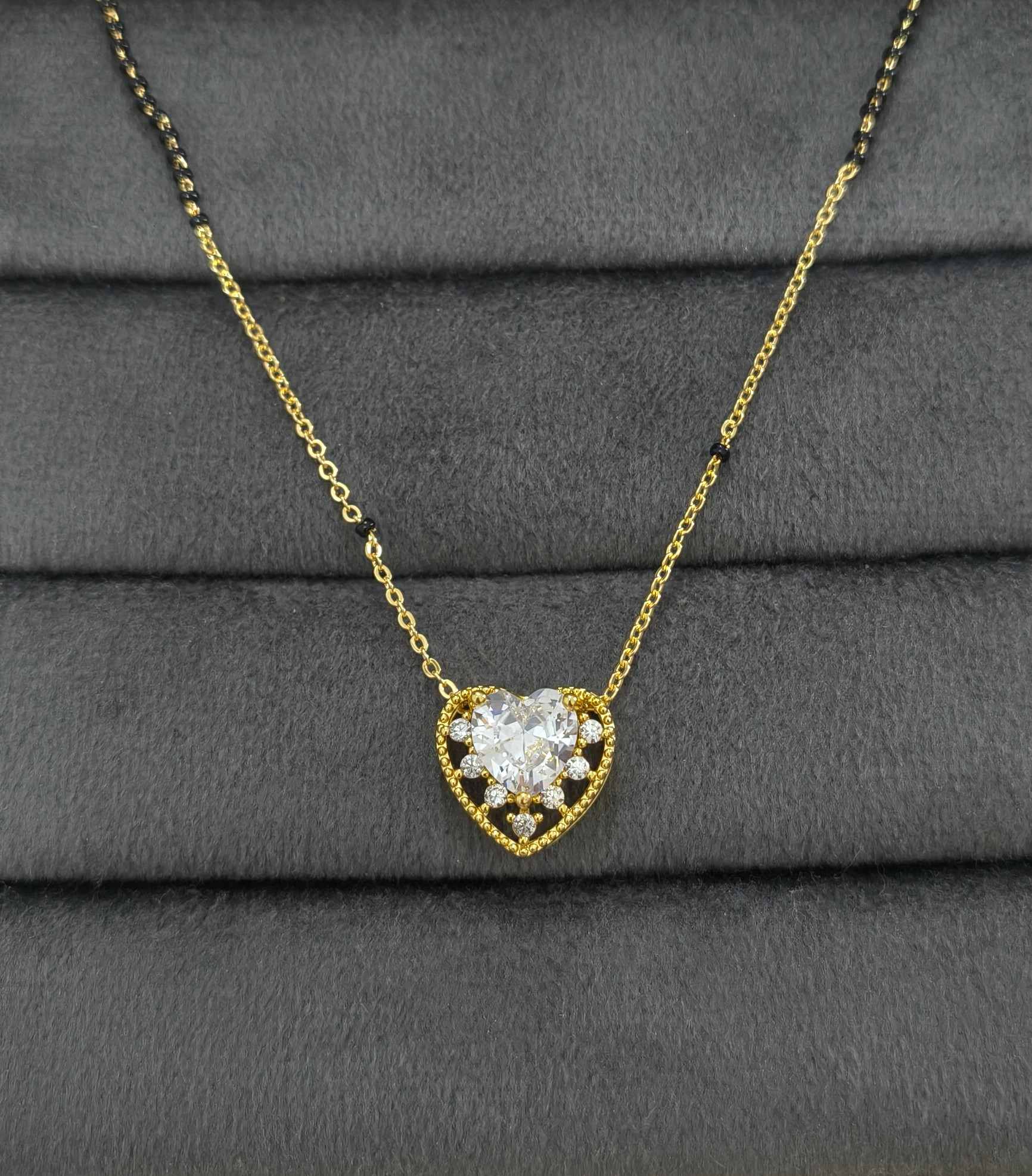 Anti Tarnish Mangalsutra Heart Stone Pendant 18K Gold Plated