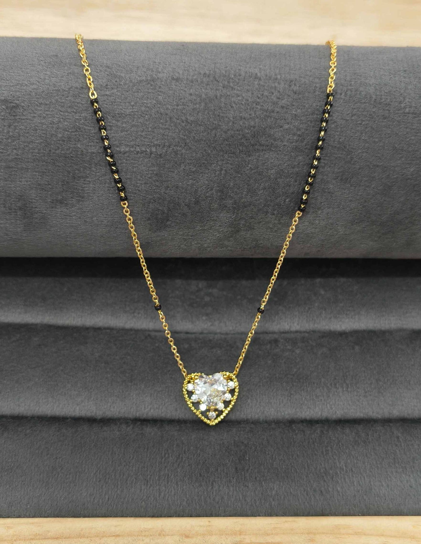 Anti Tarnish Mangalsutra Heart Stone Pendant 18K Gold Plated