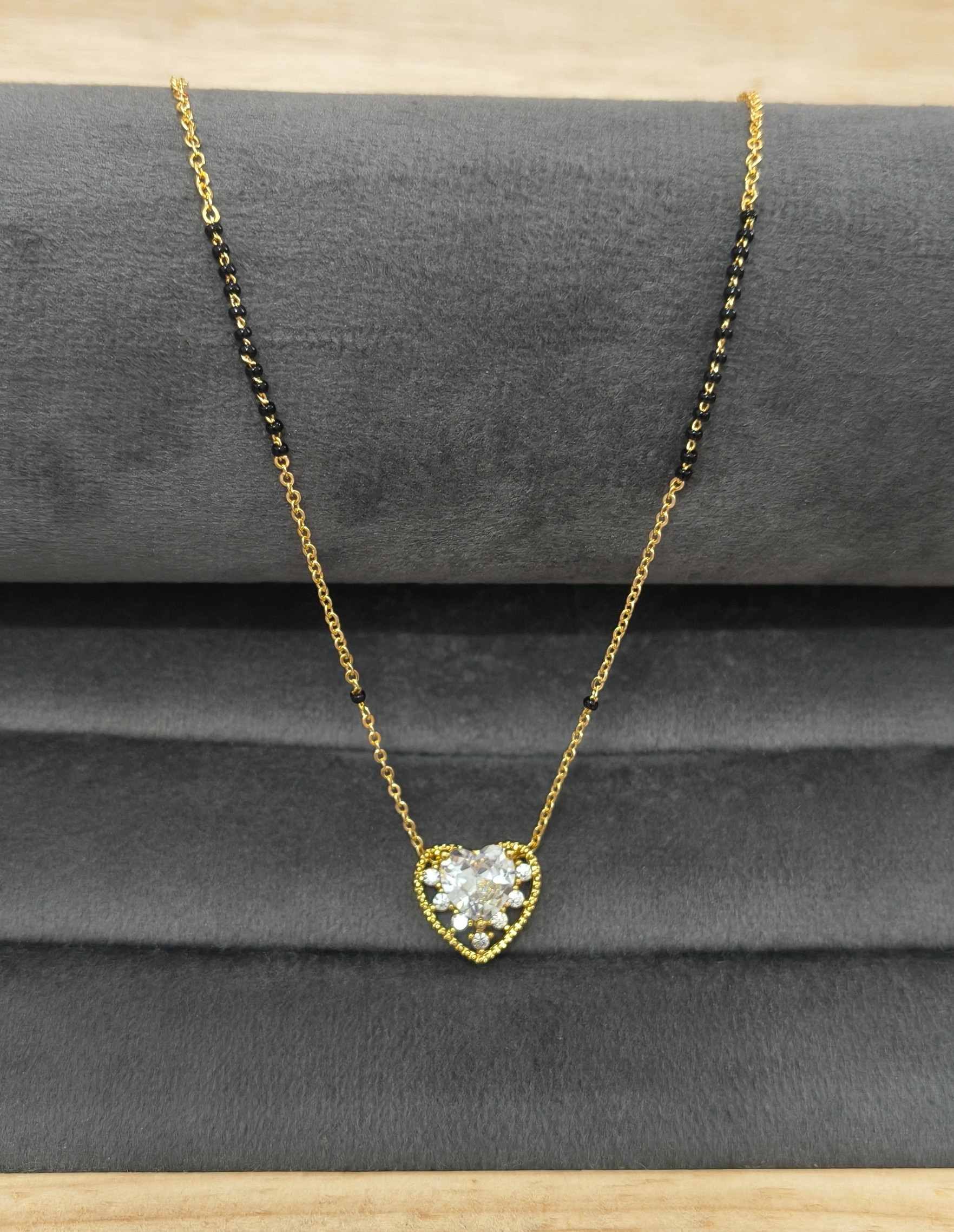 Anti Tarnish Mangalsutra Heart Stone Pendant 18K Gold Plated