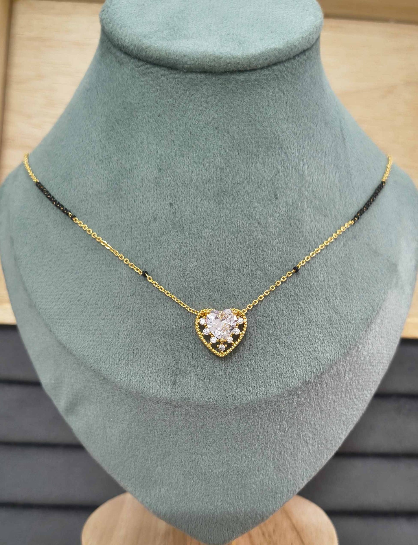Anti Tarnish Mangalsutra Heart Stone Pendant 18K Gold Plated
