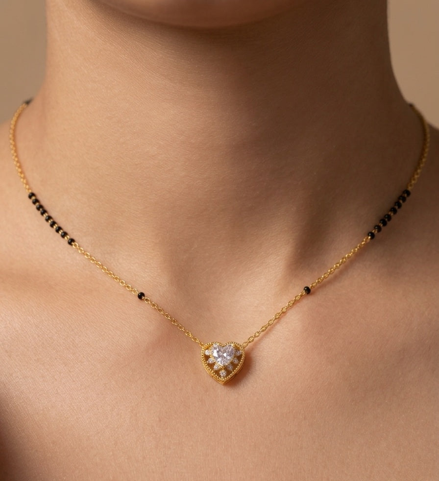Anti Tarnish Mangalsutra Heart Stone Pendant 18K Gold Plated