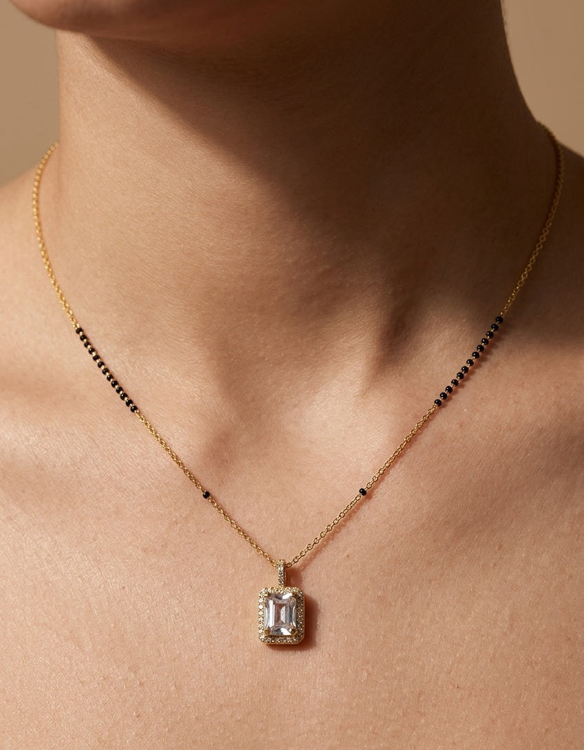 Anti Tarnish Mangalsutra Rectangular Stone Pendant 18K Gold