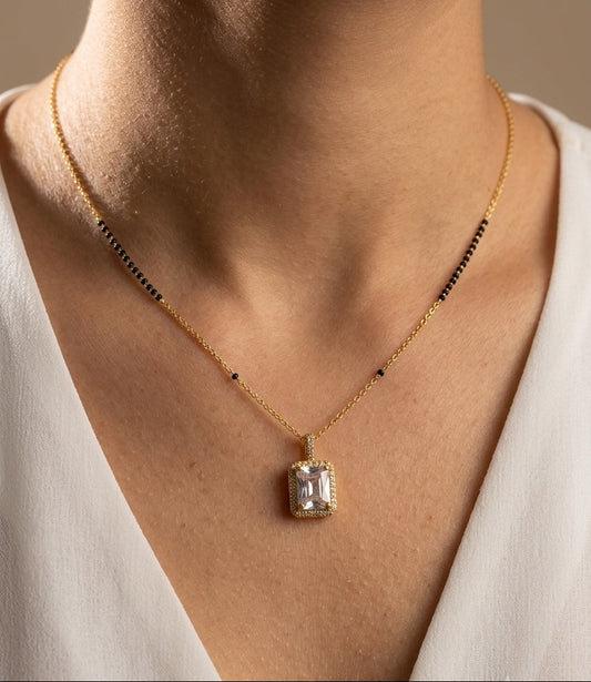 Anti Tarnish Mangalsutra Rectangular Stone Pendant 18K Gold