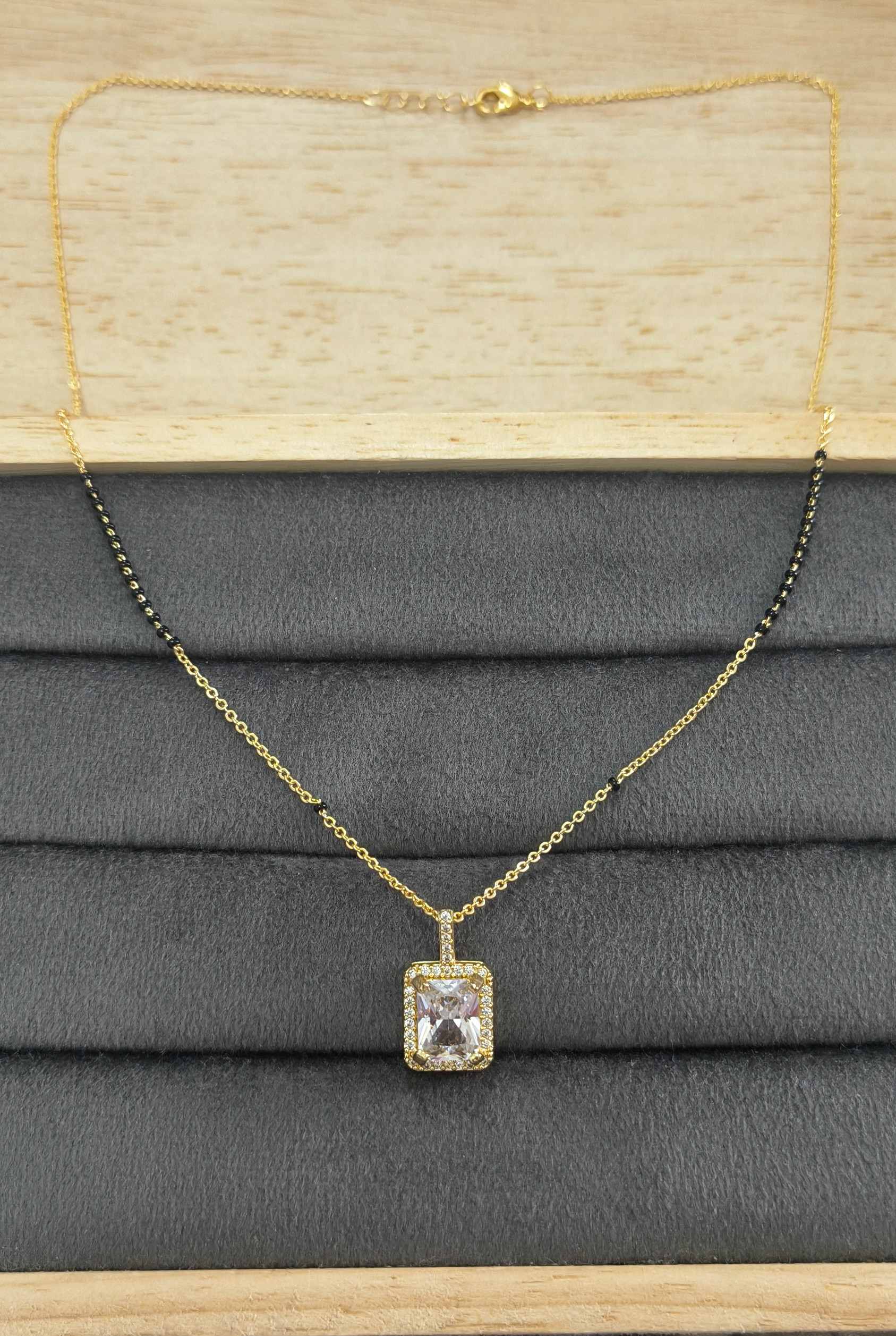 Anti Tarnish Mangalsutra Rectangular Stone Pendant 18K Gold