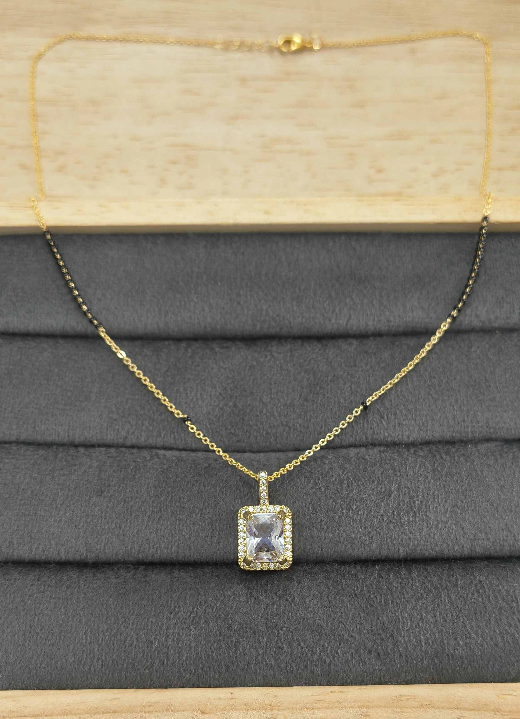 Anti Tarnish Mangalsutra Rectangular Stone Pendant 18K Gold