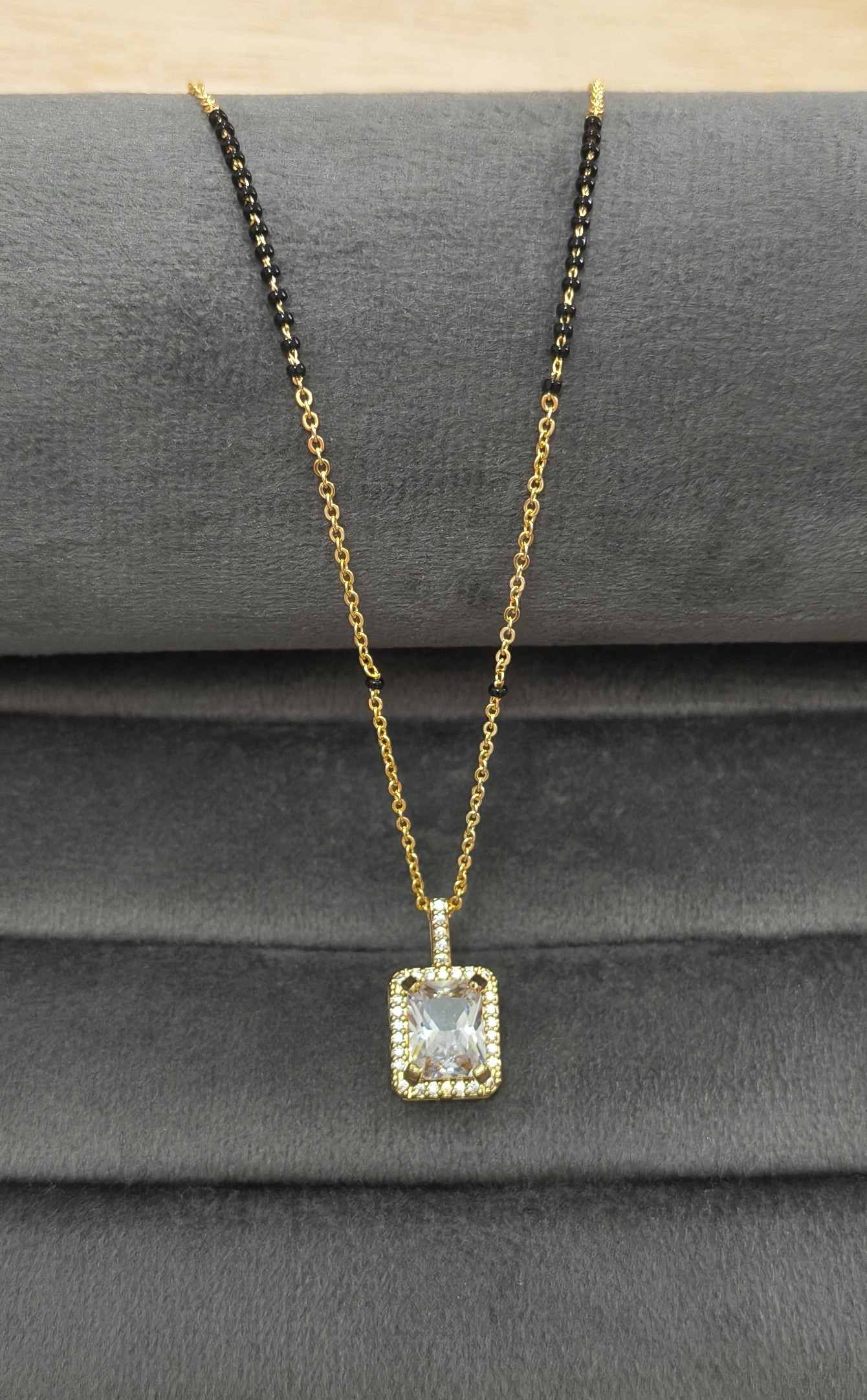 Anti Tarnish Mangalsutra Rectangular Stone Pendant 18K Gold