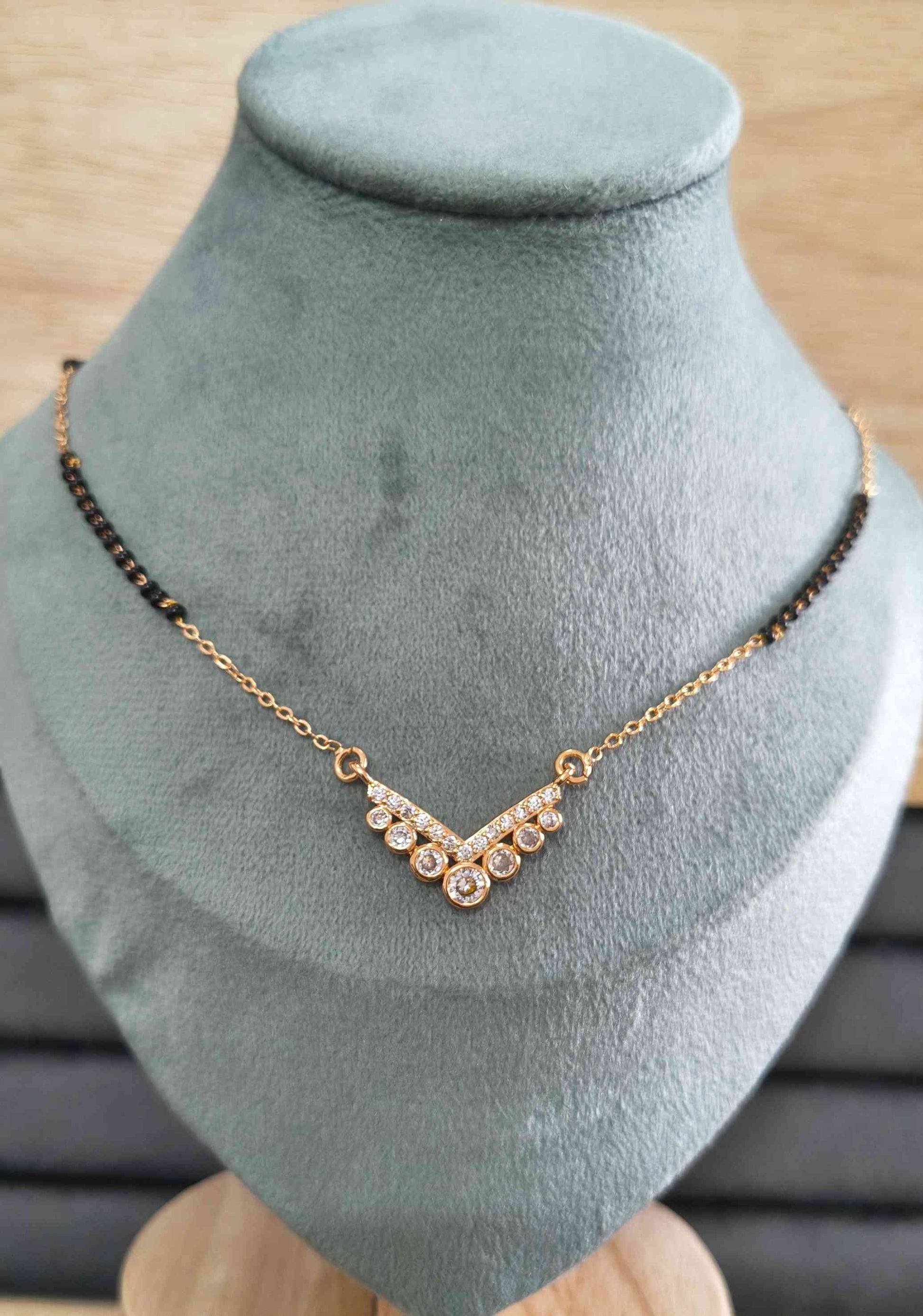 Anti Tarnish Mangalsutra Rosegold Diamond 18K Gold Plated