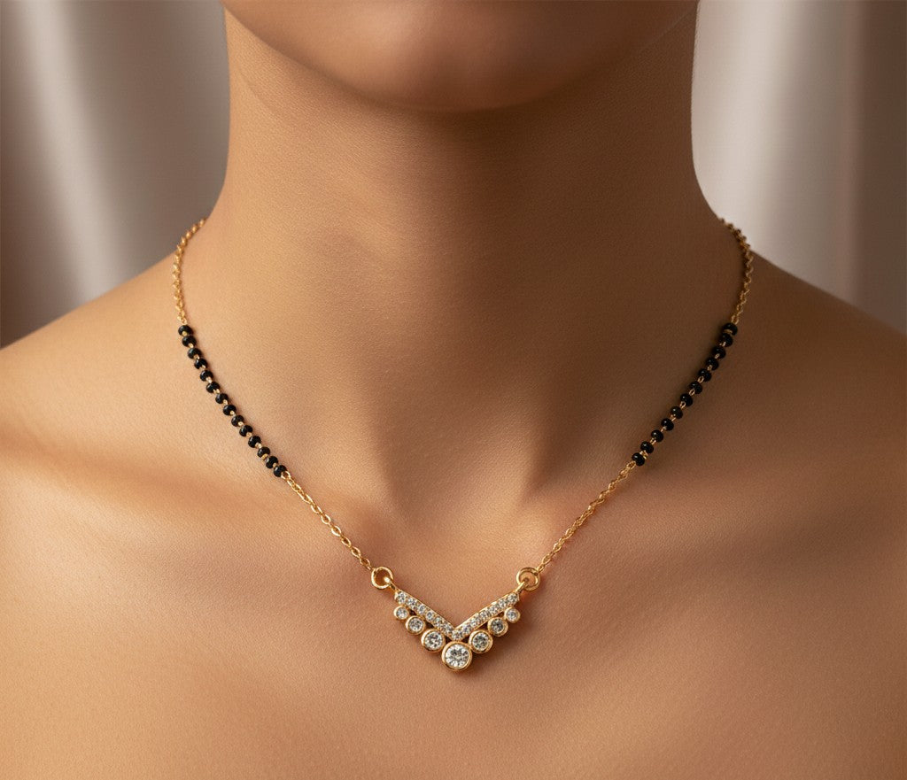 Anti Tarnish Mangalsutra Rosegold Diamond 18K Gold Plated