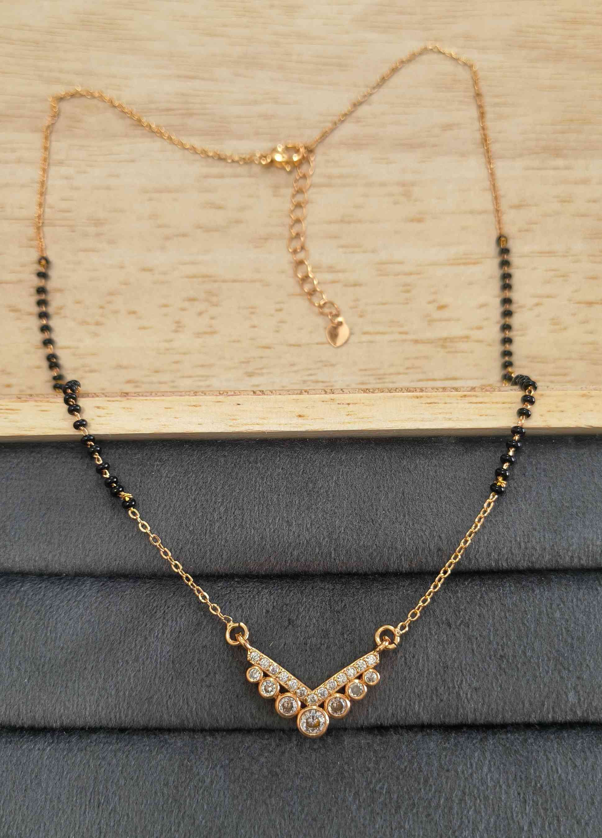 Anti Tarnish Mangalsutra Rosegold Diamond 18K Gold Plated