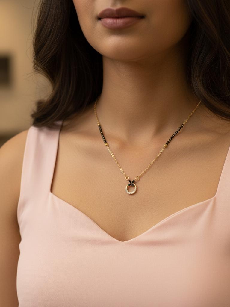 Anti Tarnish Mangalsutra Round Pendant 18K RoseGold Plated