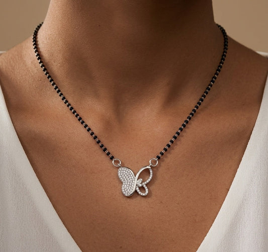 Anti Tarnish Mangalsutra Silver Toned Butterfly Pendant