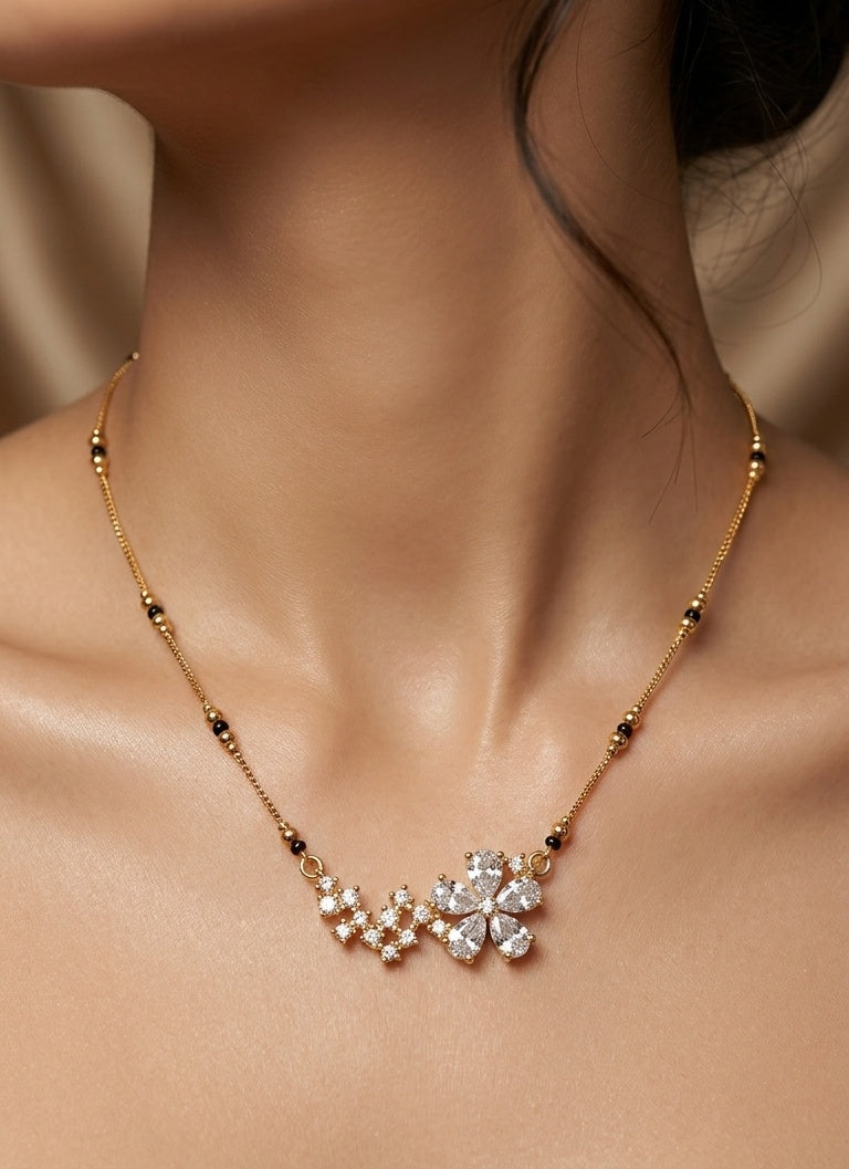 Anti Tarnish Mangalsutra Star Floral Pendant 18K Gold Plated