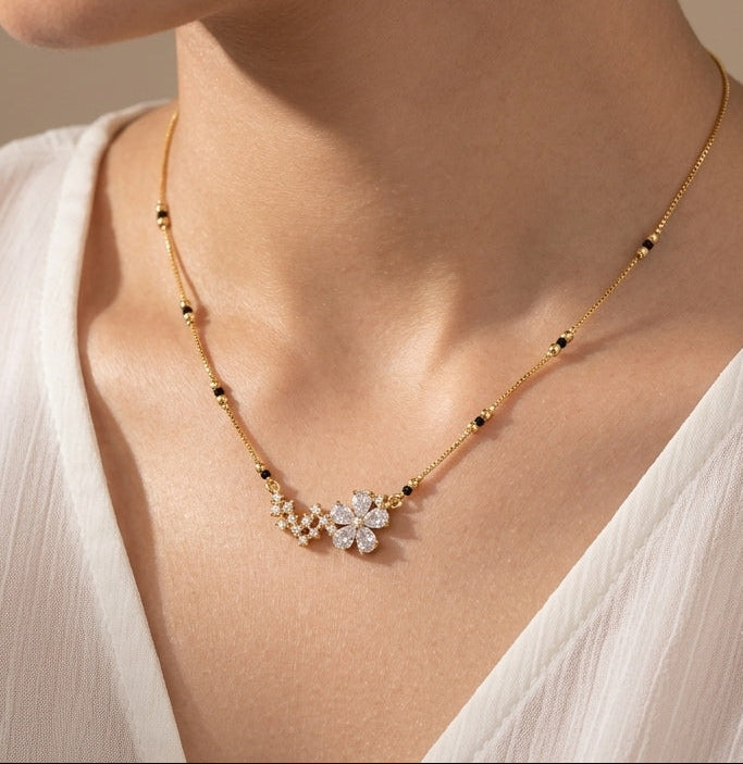 Anti Tarnish Mangalsutra Star Floral Pendant 18K Gold Plated